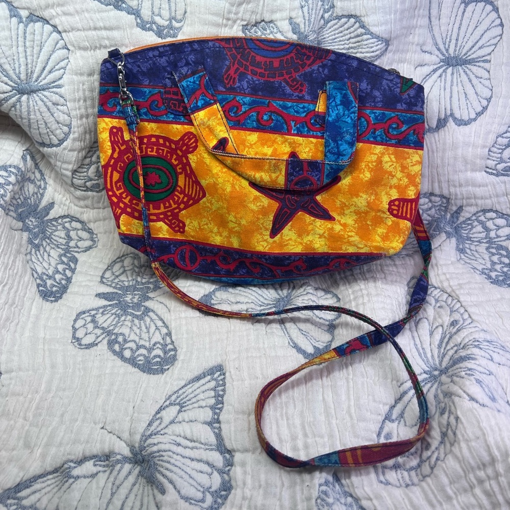 Sun n Sand Tropical Turtle/Starfish Small Crossbody Beach Bag Purple & Orange